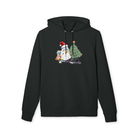 Christmas Reading Hoodie — Cozy Ghost, Books & Cat Under The Tree Holiday Pullover