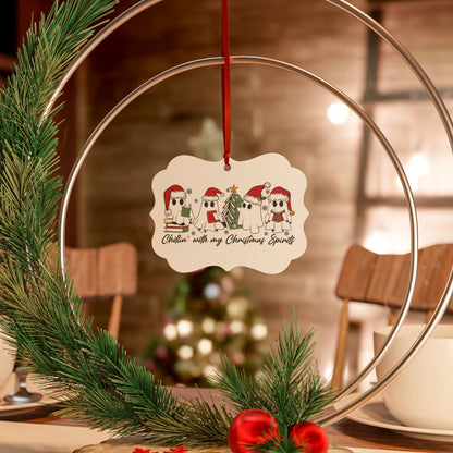 Aluminum Ornament - "Chillin' with my Christmas Spirits" Ghost Readers Holiday Decoration