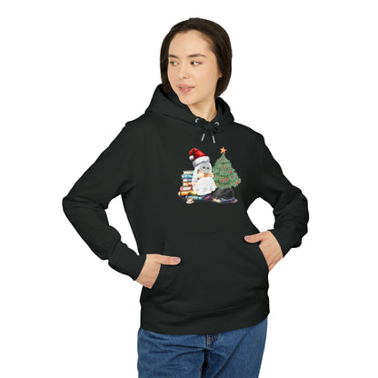 Christmas Reading Hoodie — Cozy Ghost, Books & Cat Under The Tree Holiday Pullover